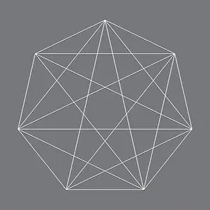 Grayscale Prints: Geometric polygon with diagonal angles drawn