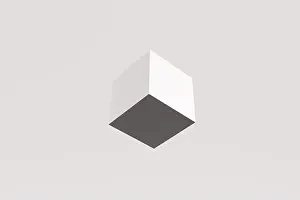 Geometrical cube shape levitating on white background. Abstract geometrical shapes. 3D render art