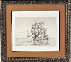 George Canning Wales - This is an etching of the Mayflower by George C Wales
