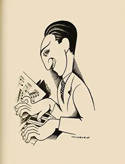 Comics Prints: George Gershwin, Comic portrait by Miguel Covarrubias