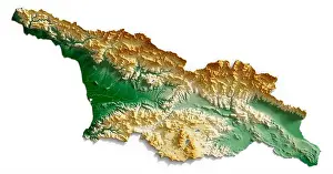 Topographic Prints: Georgia. Detailed 3D rendering of a shaded relief map with rivers and lakes