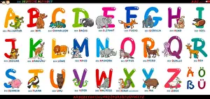 Comics Prints: german alphabet with cartoon animals set