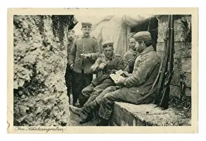 Military Uniform Prints: German historical photo postcard: Soldiers in the trench Smoking pipes