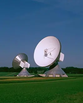 Astronomical Prints: Germany. Bavaria. Raisting satellite earth station. Parabolic antenna communication dish