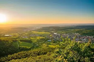 Swabian Jura Prints: Germany, Beautiful green landscape of nature surrounding village houses of beuren seen from hohenneuffen mountain