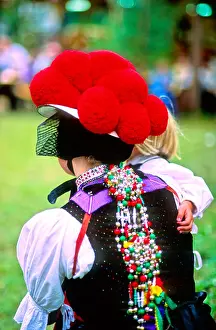 Baden Prints: Germany, Black Forest: Traditional hat 'Bollenhut' and typical Black Forest costume of the Gutachtal valley