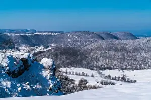 Snow Cover Prints: Germany, Breitenstein panorama view on swabian alb mountains