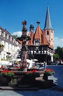 Hesse Prints: Germany Hessen Hesse Odenwald Michelstadt the historical old townhall with fontain infront