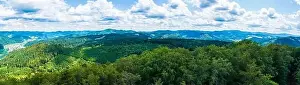 Windmills Prints: Germany, XXL aerial panorama nature landscape view above schwarzwald tree tops