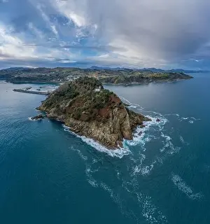 Cantabrian Prints: Getaria lighthouse in Gipuzkoa, Basque country - drone aerial view