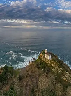 Cantabrian Prints: Getaria lighthouse in Gipuzkoa, Basque country - drone aerial view