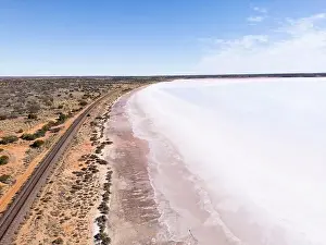 Salt Lake Prints: The Ghan train line passes Lake Hart in outback South Australia