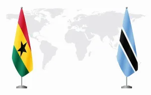 Ghana Prints: Ghana and Botswana flags for official meeting against background of world map.