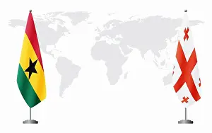 Ghana Prints: Ghana and Georgia flags for official meeting against background of world map