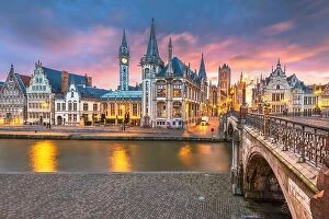 Images Dated 8th March 2020: Ghent, Belgium old town cityscape from the Graslei are at dawn