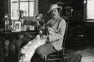 Composer Prints: Giacomo PUCCINI - at home with his favourite dog Italian composer, 1858-1924
