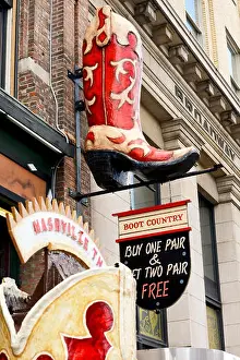 Nashville Tennessee Prints: A giant boot in front of 'Boot Country' Store in Nashville Tennessee