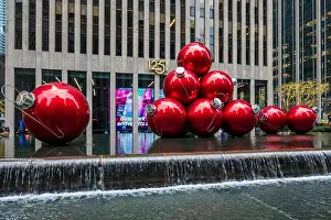 Ornaments Prints: Giant Christmas Ornaments at 1251 Avenue of the Americas, New York City, USA 2025
