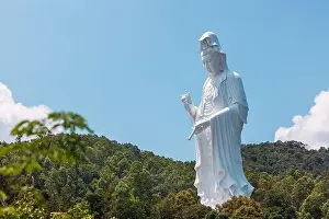 Mercy Prints: Giant Guanyin, Goddess Statue in countryside landscape of Tai Po