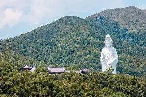 Mercy Prints: Giant Guanyin, Goddess Statue in countryside landscape of Tai Po