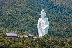 Mercy Prints: Giant Guanyin, Goddess Statue in countryside landscape of Tai Po
