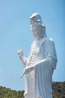 Mercy Prints: Giant Guanyin, Goddess Statue in countryside landscape of Tai Po