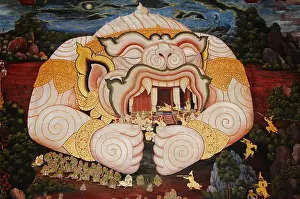Kaew Prints: Giant Hanuman on the wall in the Wat Phra Kaew or Temple of the Emerald Buddha