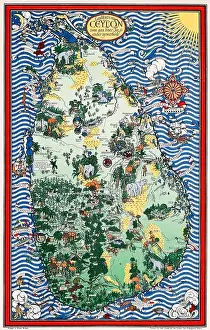 Industries Prints: Gill MacDonald - LANDKAART VAN CEYLON 1933 - Map of Ceylon