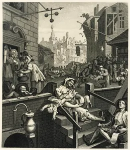 Moral Prints: Gin Lane. English: Gin Lane, from Beer Street and Gin Lane The accompanying poem