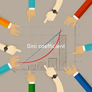 Proportion Prints: Gini coefficient ratio chart concept of poor wealth economic inequality share of wealth