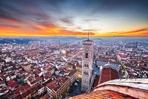 Images Dated 14th December 2021: Giottos Bell Tower in Florence, Italy from above at dusk