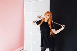Murderer Prints: Girl cosplayer with red hair anime japan sword
