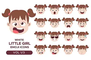 Pigtails Prints: Girl facial emotion avatar set