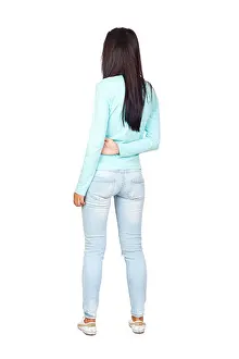 Backside Prints: Girl Posing Backwards Isolated over White