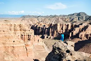Utah Valley Prints: Girl Watching over Charyn Canyon in South East Kazakhstan taken in August 2018 taken in hdr