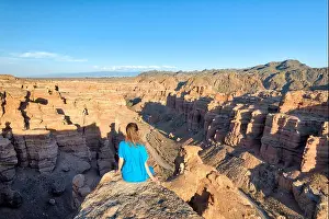 Utah Valley Prints: Girl Watching over Charyn Canyon in South East Kazakhstan taken in August 2018 taken in hdr