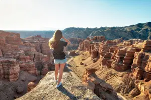 Utah Valley Prints: Girl Watching over Charyn Canyon in South East Kazakhstan taken in August 2018 taken in hdr