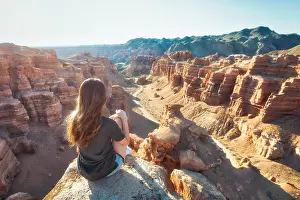 Utah Valley Prints: Girl Watching over Charyn Canyon in South East Kazakhstan taken in August 2018 taken in hdr