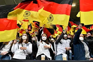 Many People Prints: Girls, fans wave German flags, flags