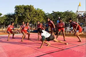 Tamil Nadu Prints: Girls playing Kabaddi game at Coimbatore ; Tamil Nadu ; India