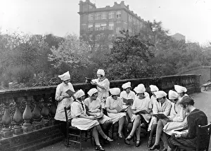 Class Prints: Girls read in an outdoor class, Rowntree factory, York, Yorkshire, 1933