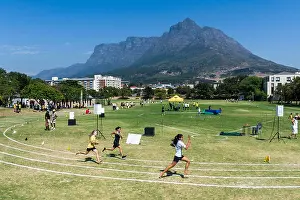 Kinder Prints: Girls running relay race, St Georges School, Cape Town, South Africa