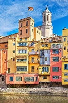 Scenic Collection: Girona, colorful houses on the old town, Catalonia, Spain