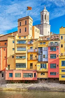 Girona, colorful houses on the old town, Catalonia, Spain