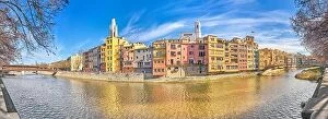 Scenic Collection: Girona colorful houses, panorama view, Spain