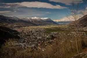 Giubiasco town from castle in Bellinzona town in spring fresh color morning