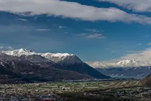 Bellinzona Prints: Giubiasco town from castle in Bellinzona town in spring fresh color morning