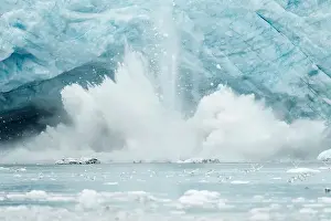 Splashes Prints: Glacier Calving with Ice Breaking Into Ocean and Water Splashing