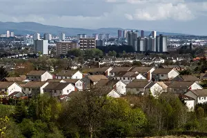 Urban Sprawl Prints: Glasgow City view with Campsie Fells in background