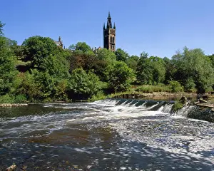 Glasgow Prints: Glasgow university from across the river Kelvin, Kelvingrove park